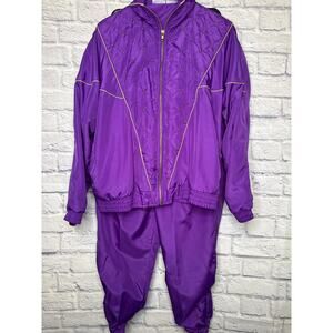Blair Boutique Purple 2 Piece Track Suit Gold Beading Full Zip Elastic Waist MED